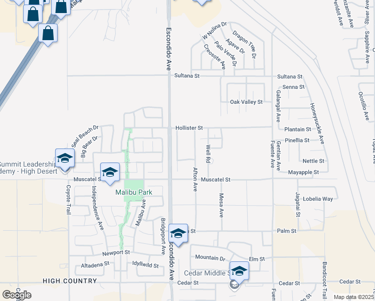 map of restaurants, bars, coffee shops, grocery stores, and more near Afton Avenue in Hesperia