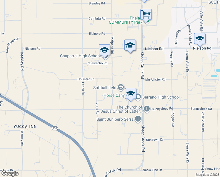 map of restaurants, bars, coffee shops, grocery stores, and more near 9038 Malpaso Road in Phelan