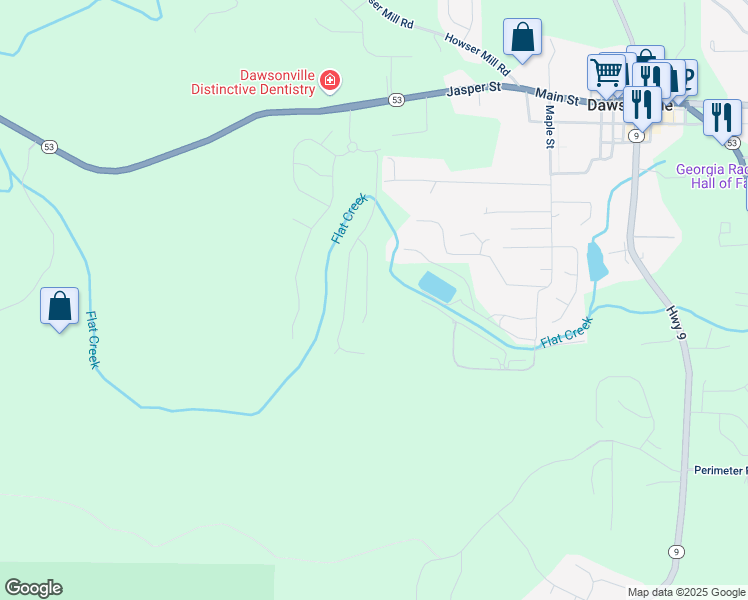 map of restaurants, bars, coffee shops, grocery stores, and more near 169 Timber Ridge in Dawsonville