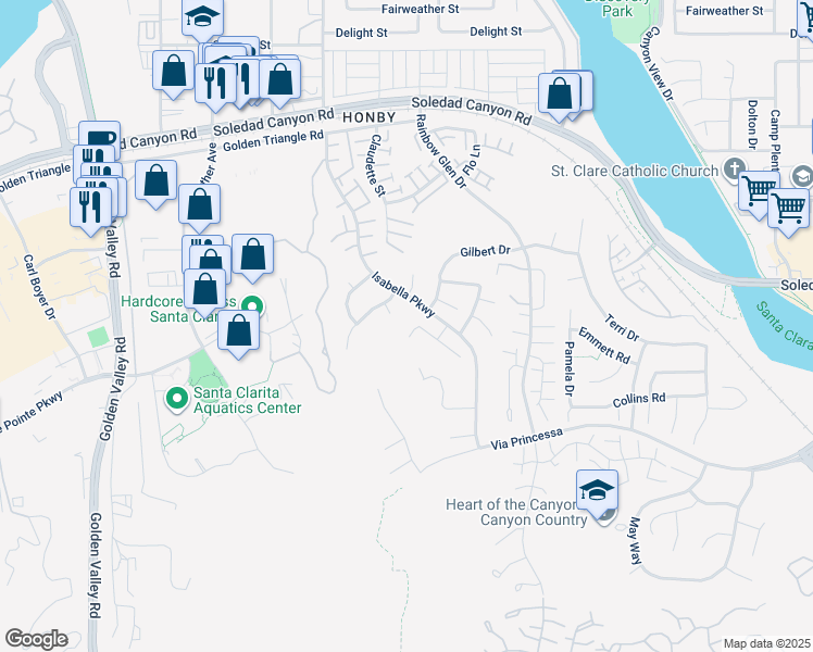 map of restaurants, bars, coffee shops, grocery stores, and more near 26811 Neff Court in Santa Clarita