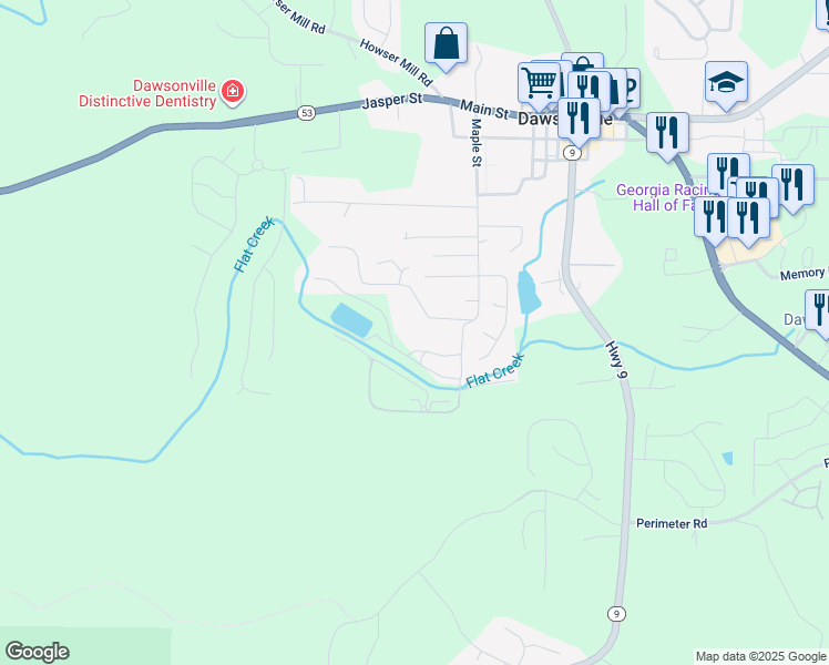 map of restaurants, bars, coffee shops, grocery stores, and more near 111 Gees Court in Dawsonville