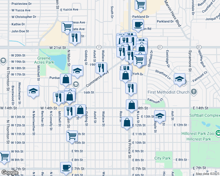 map of restaurants, bars, coffee shops, grocery stores, and more near 1608 Sheldon Street in Clovis