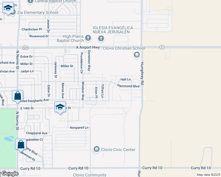 map of restaurants, bars, coffee shops, grocery stores, and more near 1809 College Park Drive in Clovis