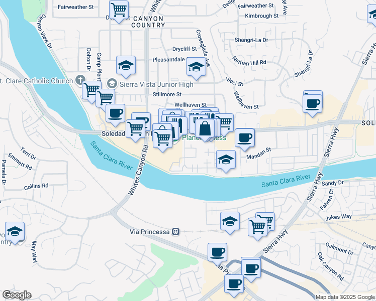 map of restaurants, bars, coffee shops, grocery stores, and more near 27140 Hidaway Avenue in Santa Clarita