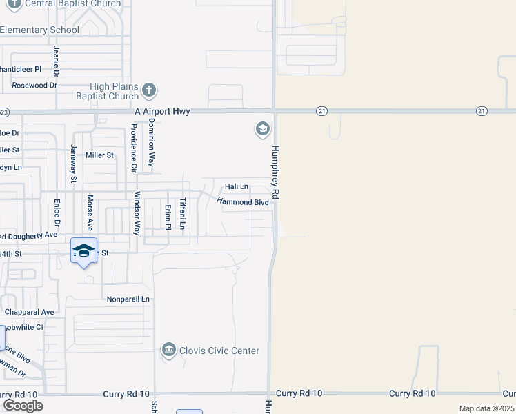 map of restaurants, bars, coffee shops, grocery stores, and more near 3005 Hammond Boulevard in Clovis