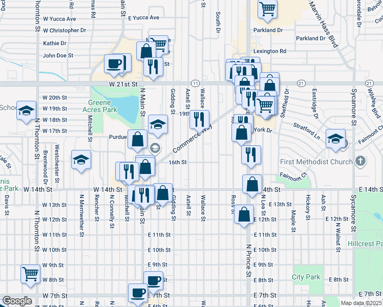 map of restaurants, bars, coffee shops, grocery stores, and more near 1613 Axtell Street in Clovis
