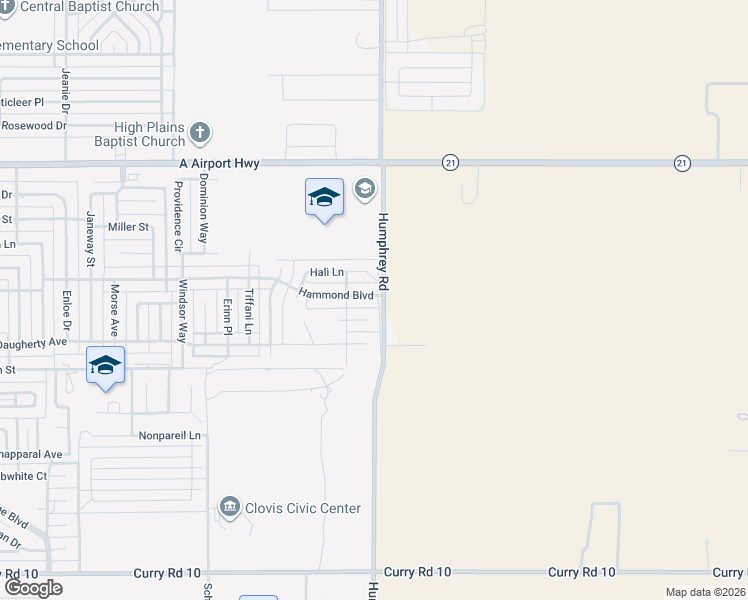 map of restaurants, bars, coffee shops, grocery stores, and more near 3017 Hammond Boulevard in Clovis
