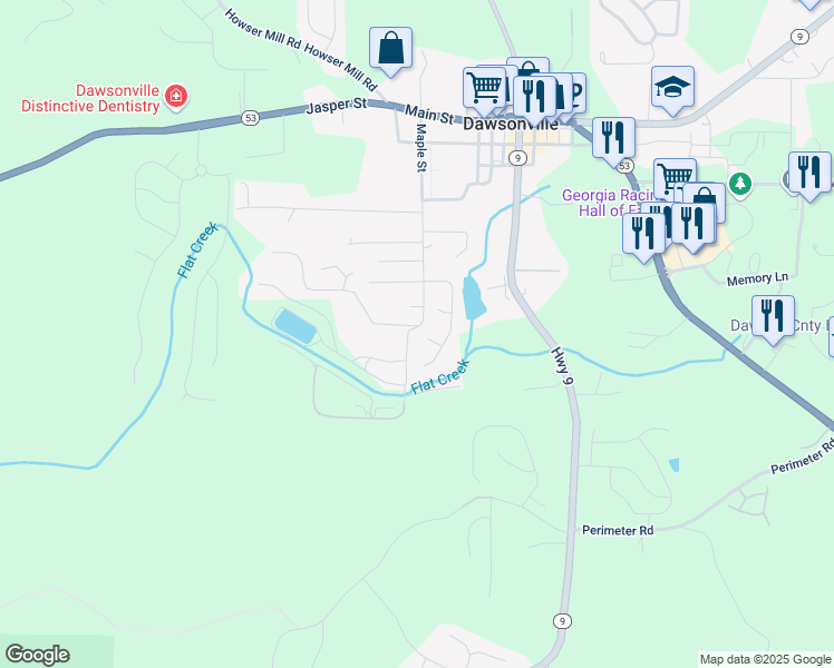 map of restaurants, bars, coffee shops, grocery stores, and more near 37 Gees Court in Dawsonville