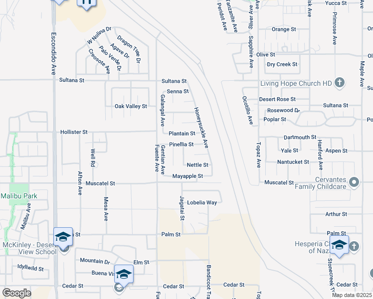 map of restaurants, bars, coffee shops, grocery stores, and more near 8987 Hydrangea Avenue in Hesperia