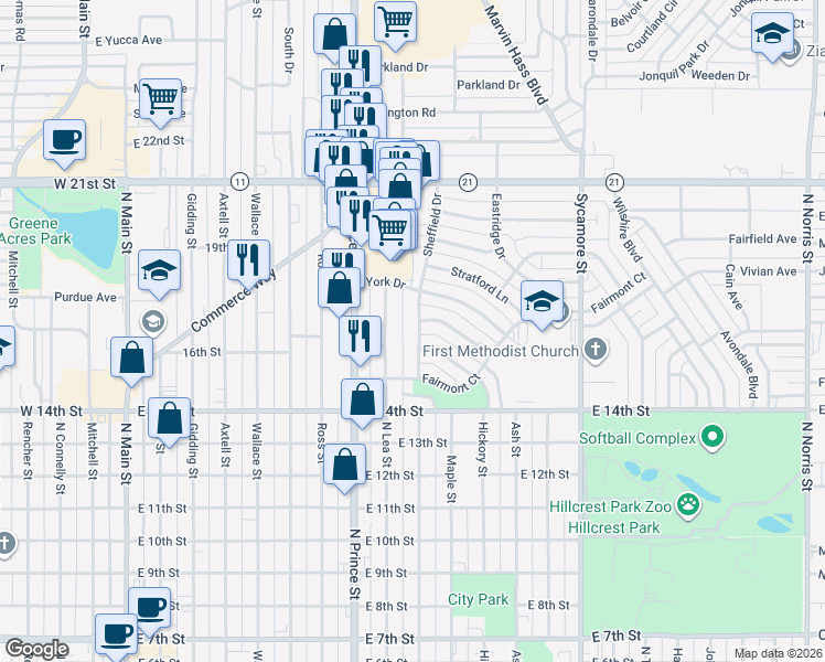 map of restaurants, bars, coffee shops, grocery stores, and more near 1606 Sheffield Drive in Clovis