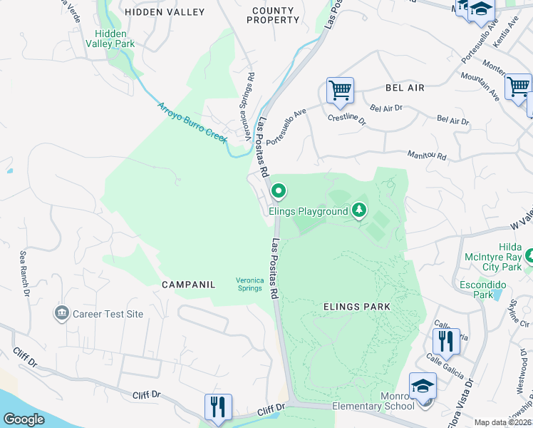 map of restaurants, bars, coffee shops, grocery stores, and more near 1205 Rebecca Lane in Santa Barbara