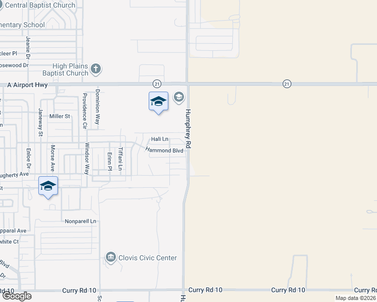 map of restaurants, bars, coffee shops, grocery stores, and more near 1068 Humphrey Road in Clovis