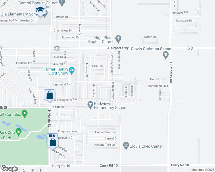 map of restaurants, bars, coffee shops, grocery stores, and more near 1752 Simmons Street in Clovis