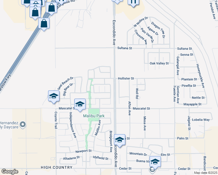map of restaurants, bars, coffee shops, grocery stores, and more near 9048 Guadalupe Avenue in Hesperia
