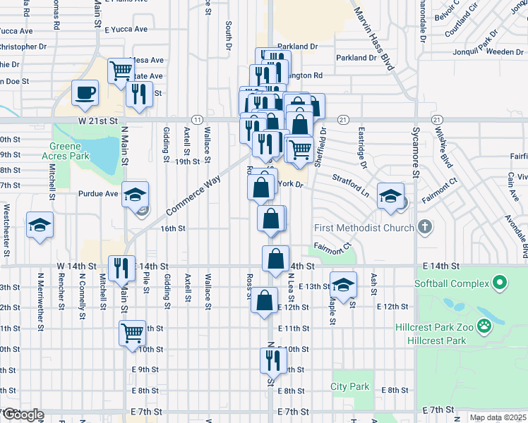 map of restaurants, bars, coffee shops, grocery stores, and more near 1608 N Prince St in Clovis