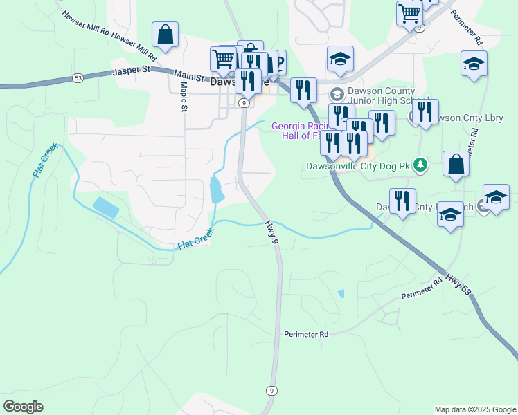 map of restaurants, bars, coffee shops, grocery stores, and more near 453 Georgia 9 in Dawsonville