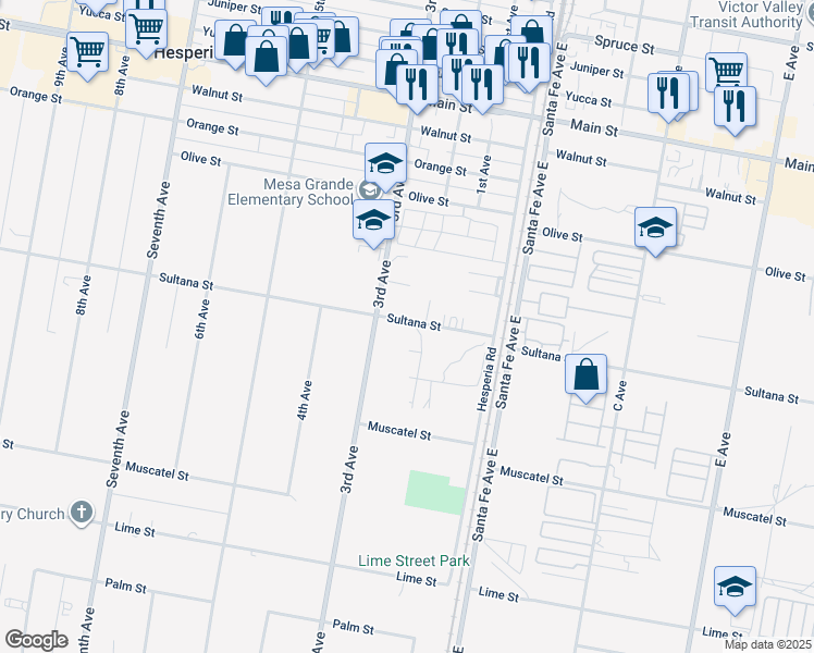 map of restaurants, bars, coffee shops, grocery stores, and more near in Hesperia