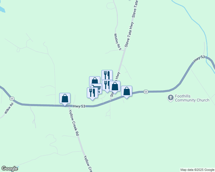 map of restaurants, bars, coffee shops, grocery stores, and more near 0 Foothills Parkway in Marble Hill