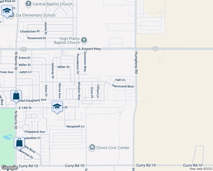 map of restaurants, bars, coffee shops, grocery stores, and more near 1809 College Park Drive in Clovis