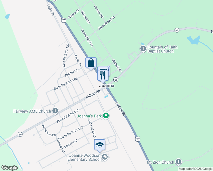 map of restaurants, bars, coffee shops, grocery stores, and more near in Joanna