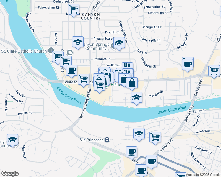 map of restaurants, bars, coffee shops, grocery stores, and more near 27140 Hidaway Avenue in Santa Clarita