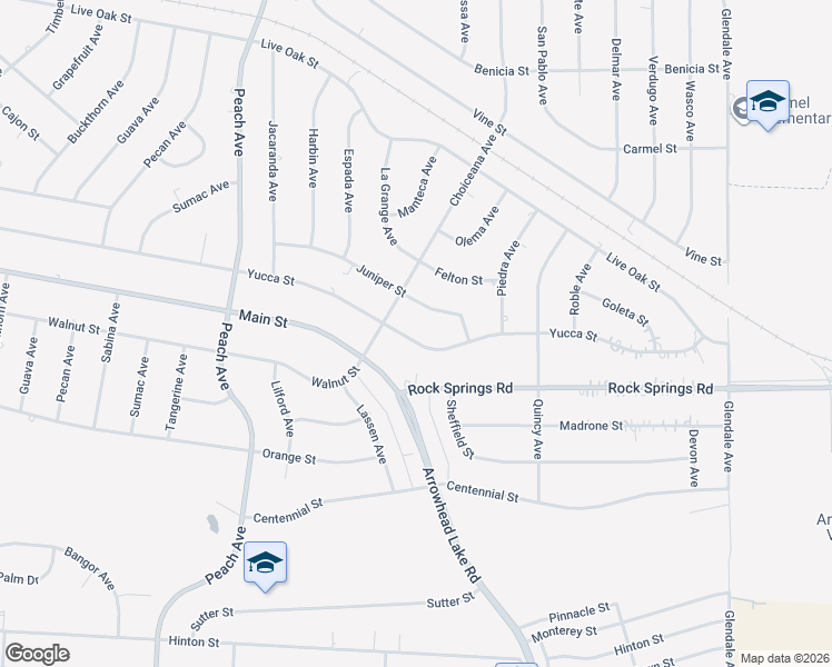 map of restaurants, bars, coffee shops, grocery stores, and more near 18738 Yucca Street in Hesperia