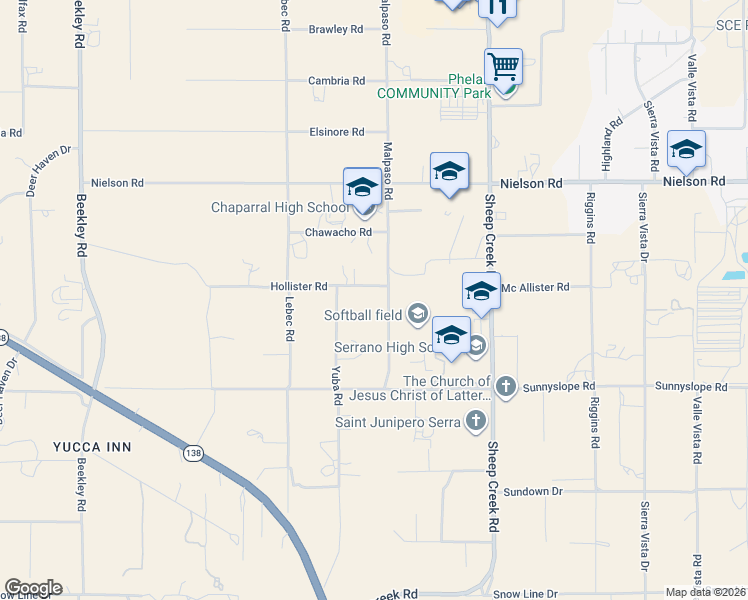 map of restaurants, bars, coffee shops, grocery stores, and more near 9038 Malpaso Road in Phelan