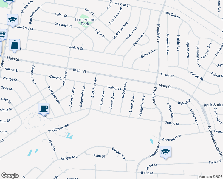 map of restaurants, bars, coffee shops, grocery stores, and more near 9006 Pecan Avenue in Hesperia