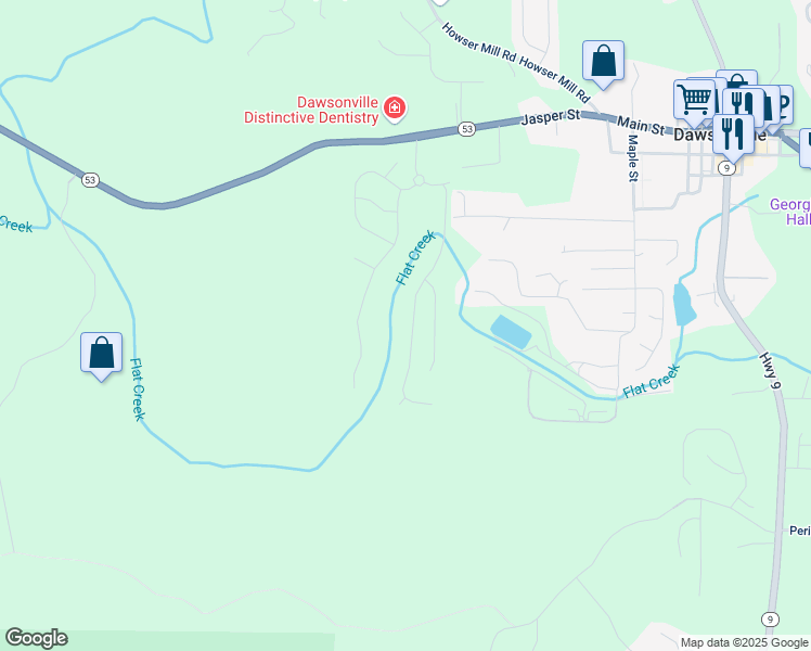 map of restaurants, bars, coffee shops, grocery stores, and more near 392 Brookstone Trail in Dawsonville