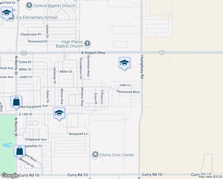 map of restaurants, bars, coffee shops, grocery stores, and more near 1817 College Park Drive in Clovis