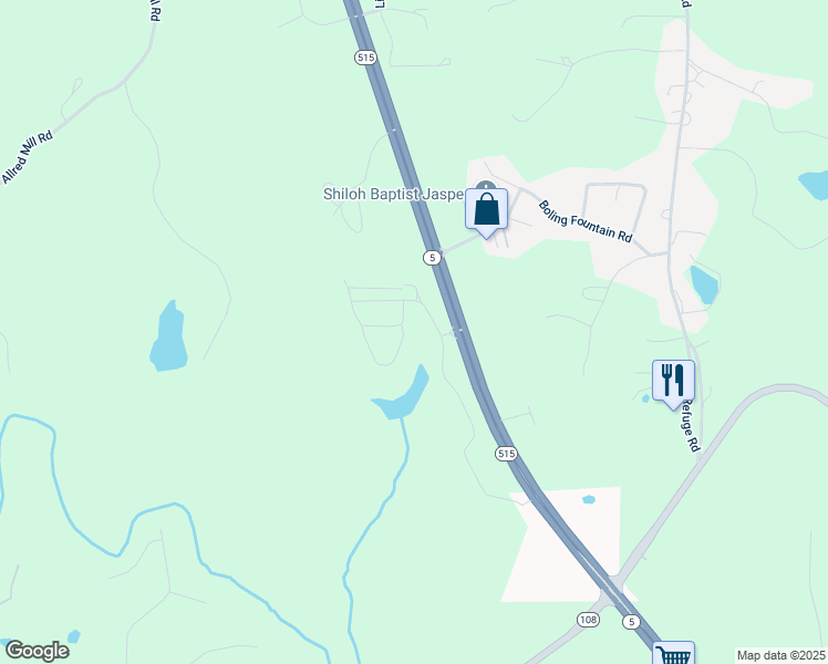 map of restaurants, bars, coffee shops, grocery stores, and more near 65 Grand Circle in Jasper