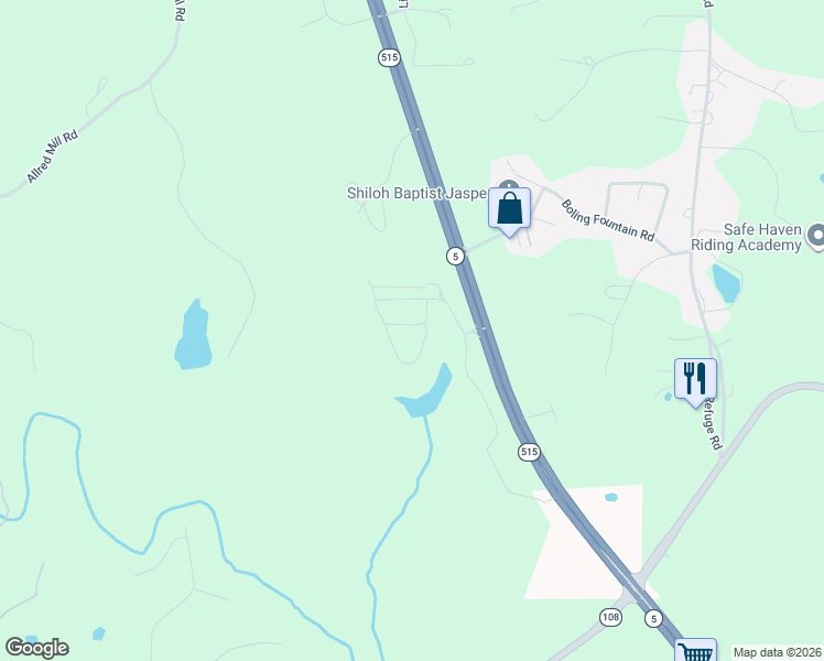 map of restaurants, bars, coffee shops, grocery stores, and more near 3613-3619 Georgia 515 in Jasper