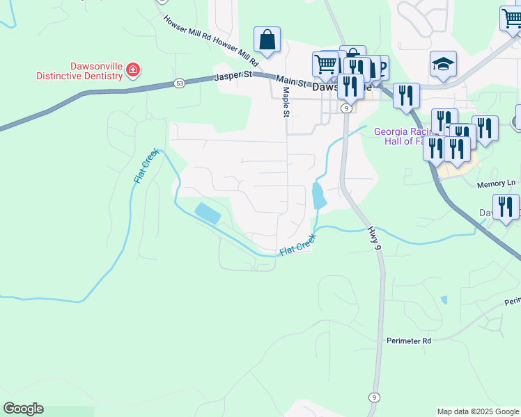 map of restaurants, bars, coffee shops, grocery stores, and more near 111 Gees Court in Dawsonville