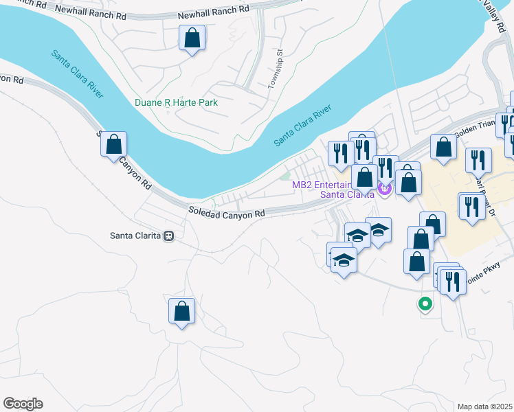 map of restaurants, bars, coffee shops, grocery stores, and more near 21982 Moveo Drive in Santa Clarita