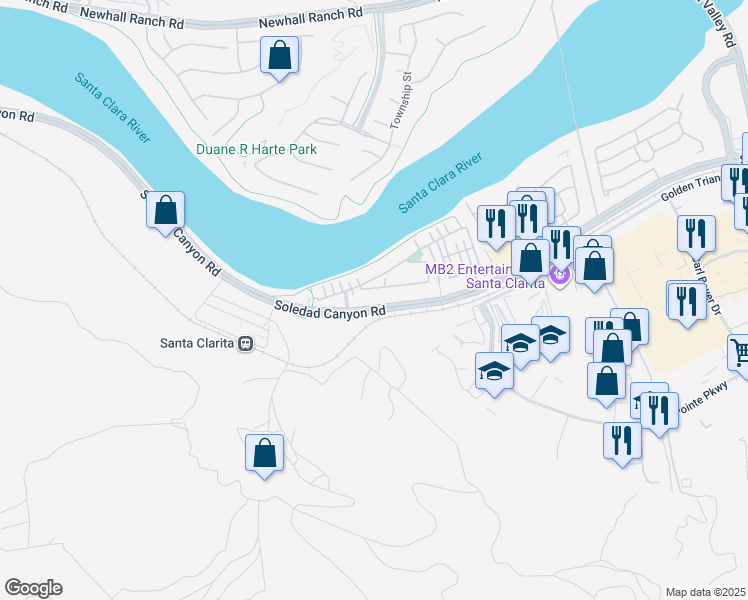 map of restaurants, bars, coffee shops, grocery stores, and more near 21982 Moveo Drive in Santa Clarita