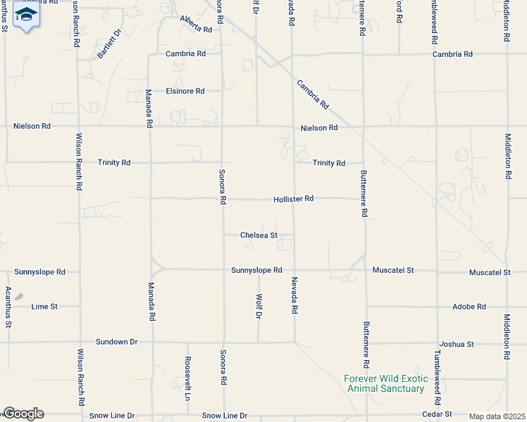 map of restaurants, bars, coffee shops, grocery stores, and more near 7033 Hollister Road in Phelan