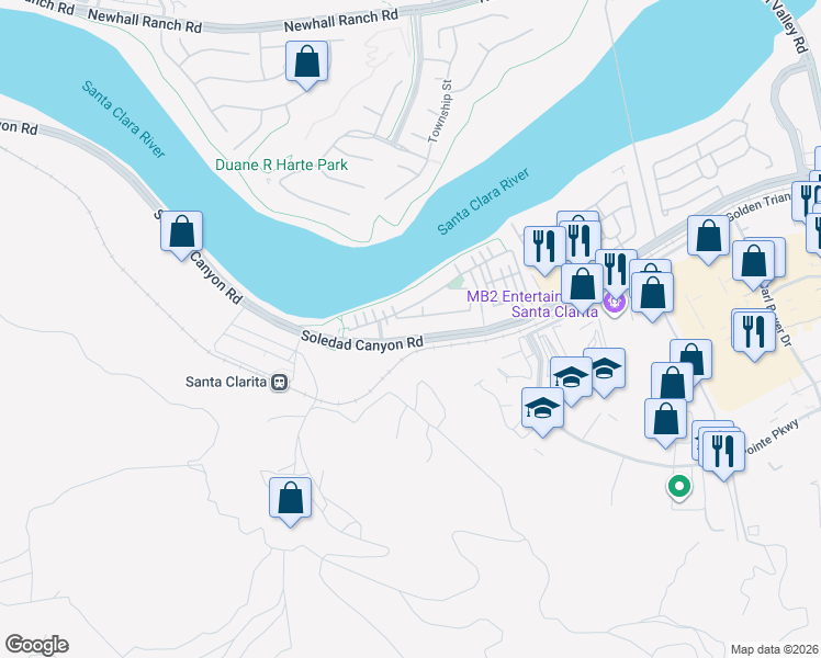 map of restaurants, bars, coffee shops, grocery stores, and more near 21982 Moveo Drive in Santa Clarita