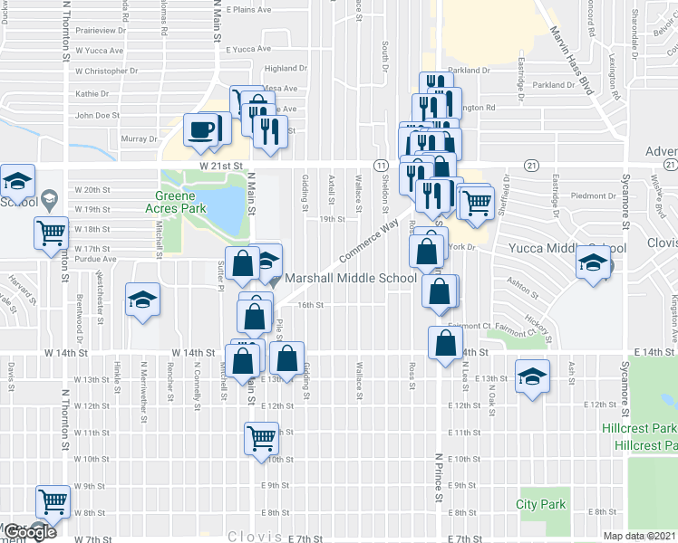 map of restaurants, bars, coffee shops, grocery stores, and more near 1705 Axtell Street in Clovis