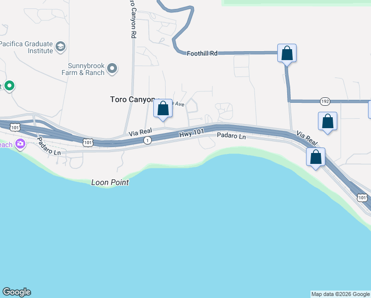 map of restaurants, bars, coffee shops, grocery stores, and more near 3191 Padaro Lane in Carpinteria