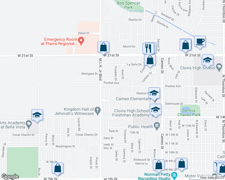 map of restaurants, bars, coffee shops, grocery stores, and more near Buffalo Bill Cody Road in Clovis