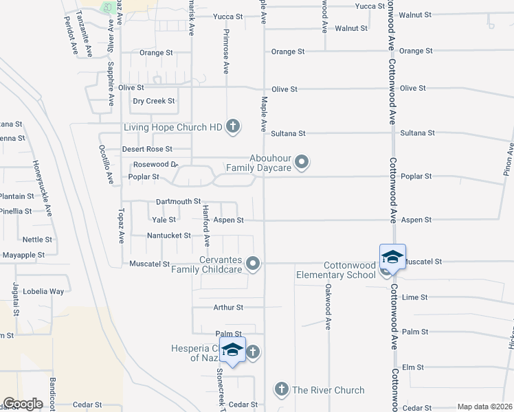 map of restaurants, bars, coffee shops, grocery stores, and more near 9065 Ventura Court in Hesperia