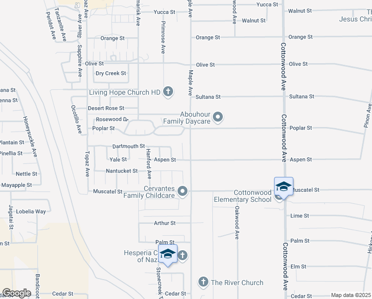 map of restaurants, bars, coffee shops, grocery stores, and more near 9065 Ventura Court in Hesperia