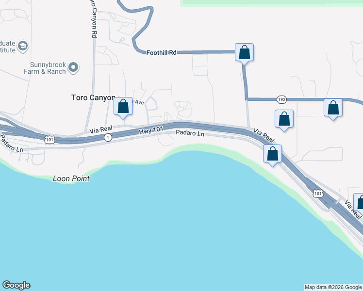 map of restaurants, bars, coffee shops, grocery stores, and more near 3248 Beach Club Road in Carpinteria