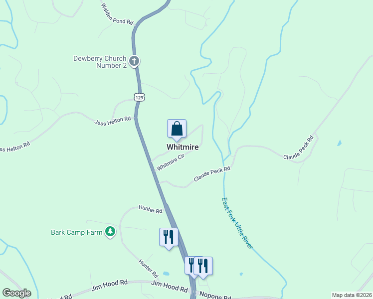 map of restaurants, bars, coffee shops, grocery stores, and more near 4338 Whitmire Circle in Gainesville