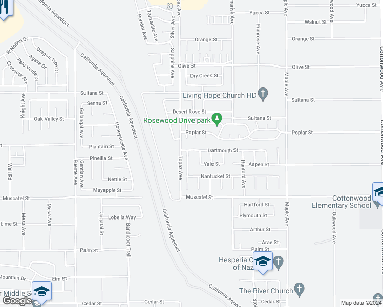 map of restaurants, bars, coffee shops, grocery stores, and more near 9087 Breckenridge Avenue in Hesperia