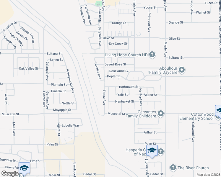 map of restaurants, bars, coffee shops, grocery stores, and more near 9087 Breckenridge Avenue in Hesperia