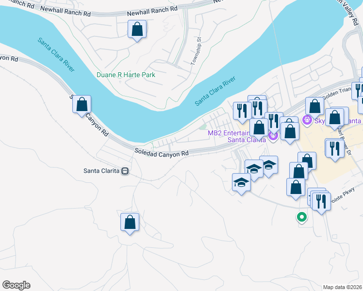 map of restaurants, bars, coffee shops, grocery stores, and more near 21990 Moveo Drive in Santa Clarita