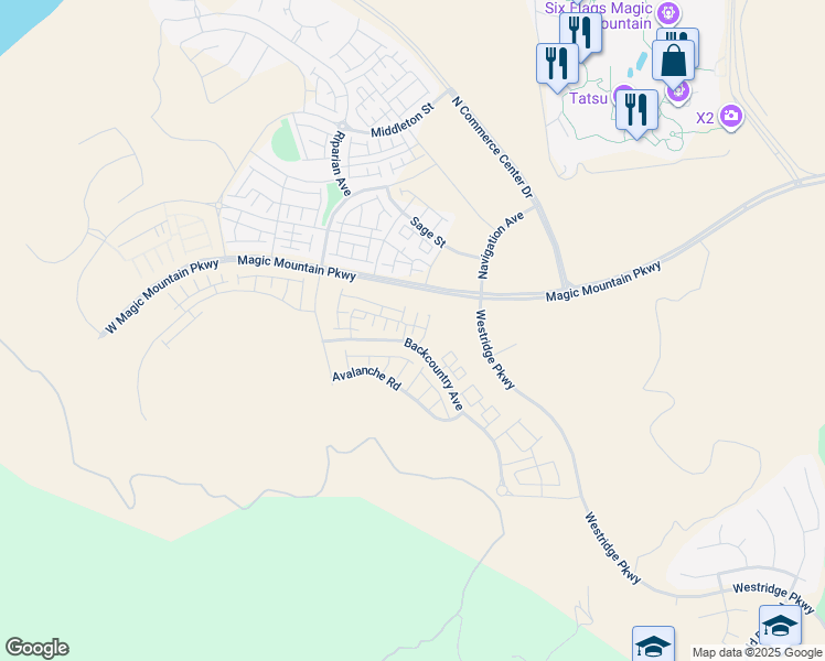 map of restaurants, bars, coffee shops, grocery stores, and more near Hyland Court in Los Angeles County