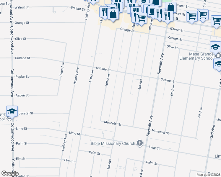 map of restaurants, bars, coffee shops, grocery stores, and more near 9047 10th Avenue in Hesperia