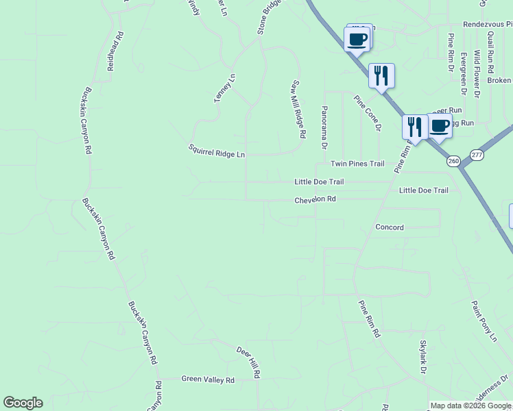map of restaurants, bars, coffee shops, grocery stores, and more near 1877 Little Doe Trail in Heber-Overgaard